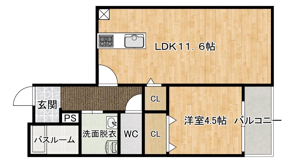 下伊福アパート(1LDK/2階)の間取り写真