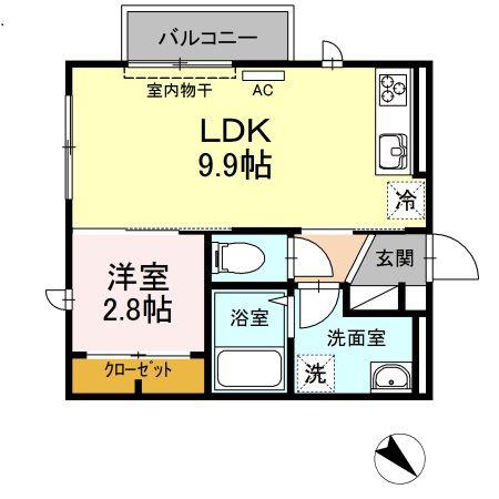 アベニーレ II棟(1LDK/2階)の間取り写真