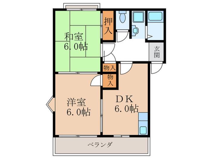 ドミールエーデンC棟(2DK/2階)の間取り写真