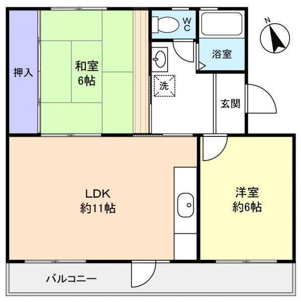 高津団地5街区26棟(2LDK/5階)の間取り写真