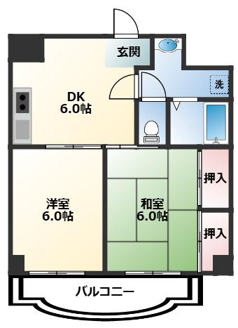 グリーンハイム是政(2DK/2階)の間取り写真