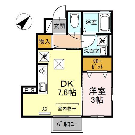 フォレスト上野山(1DK/1階)の間取り写真