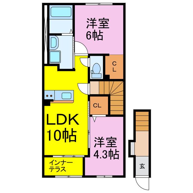 加須市久下スターテラスII(2LDK/2階)の間取り写真