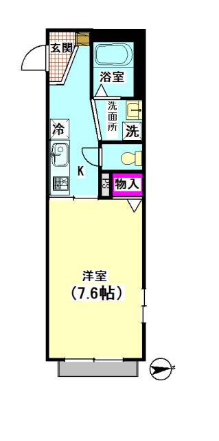 リヴァーフォレスト(1K/1階)の間取り写真