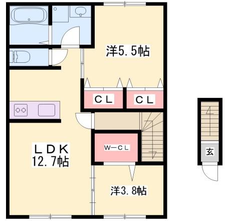 メイプルハイムA棟(2LDK/2階)の間取り写真