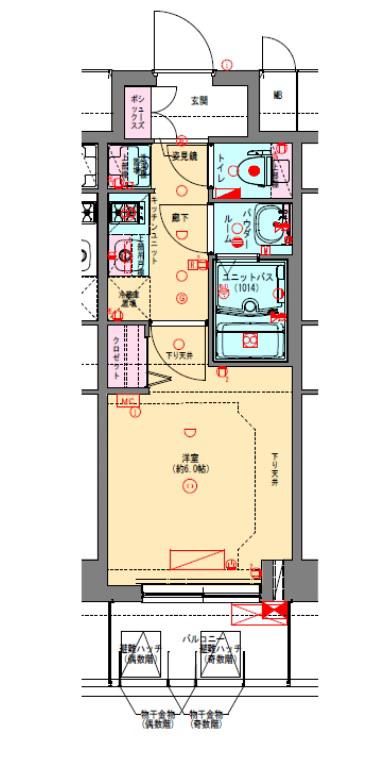 プレサンス松屋町ヴェルデス(1K/11階)の間取り写真