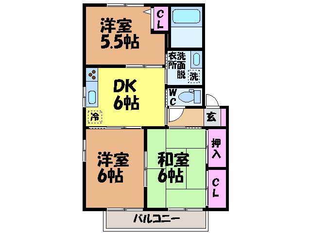 ルミナス北久米II(3DK/2階)の間取り写真
