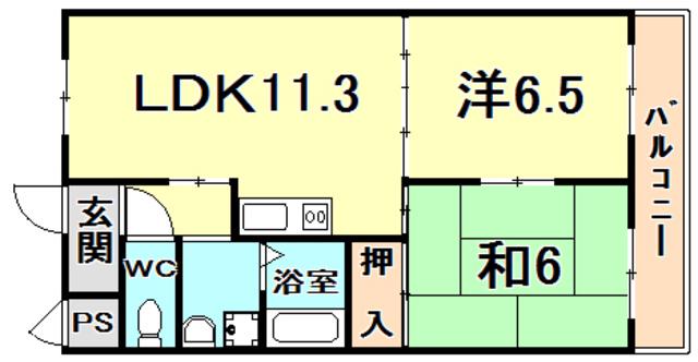 プロスペール門戸(2LDK/1階)の間取り写真