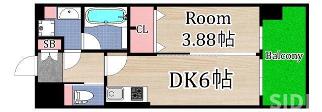 プレジオ関目(1DK/3階)の間取り写真