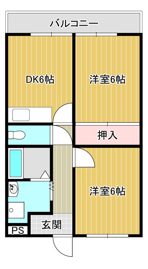 ヴィヌーベル長居(2DK/1階)の間取り写真