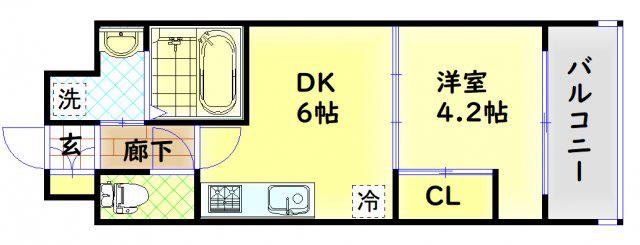 S-RESIDENCE阿波座ウエスト(1DK/4階)の間取り写真