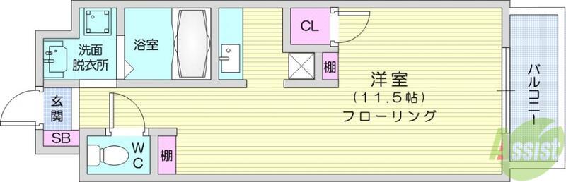 ロンディーヌ1長町(ワンルーム/6階)の間取り写真