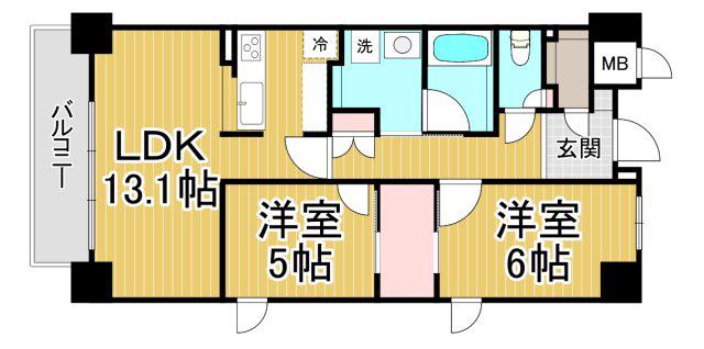 LIVECASA西宮(2LDK/5階)の間取り写真