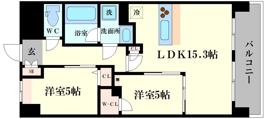 スプランディッド難波ウエストIII(2LDK/12階)の間取り写真