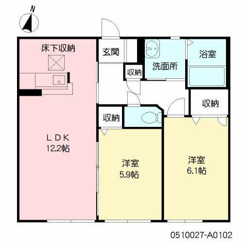 フェリーチェ三川 I(2LDK/1階)の間取り写真