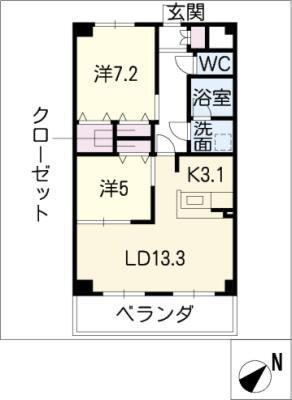 インペリアル豊明(2LDK/1階)の間取り写真