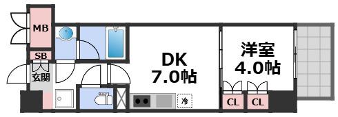 シティカレント天王寺ブロード(1DK/5階)の間取り写真