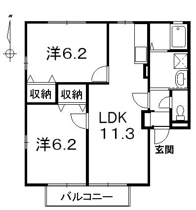 レトア藤屋(2LDK/2階)の間取り写真