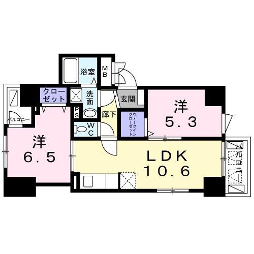 フルール アビタシオン(2LDK/4階)の間取り写真
