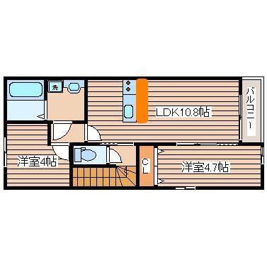 ロイヤルエレガンス新田(2LDK/2階)の間取り写真