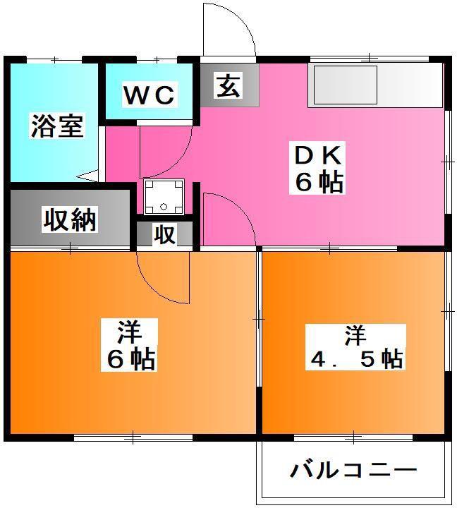 ミシマドリーム(2DK/2階)の間取り写真