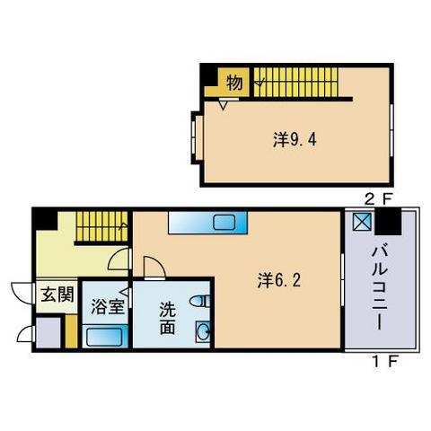 グラビティ唐人(1DK/3階)の間取り写真