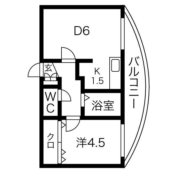 ヴィレッジ円山(1DK/3階)の間取り写真