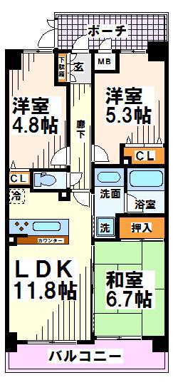 パテラ府中栄町(3LDK/2階)の間取り写真