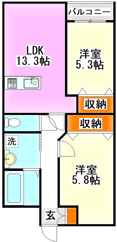 グランドゥール有安(2LDK/5階)の間取り写真