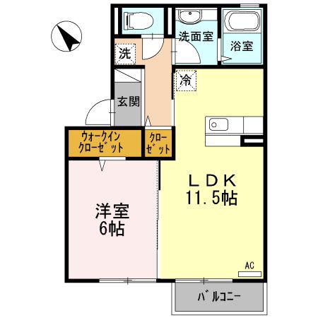 エクセラ D棟(1LDK/2階)の間取り写真