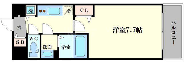 プレサンス谷町七丁目II(1K/13階)の間取り写真