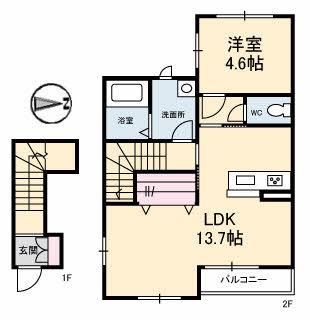 フォレスト吾妻(1LDK/2階)の間取り写真
