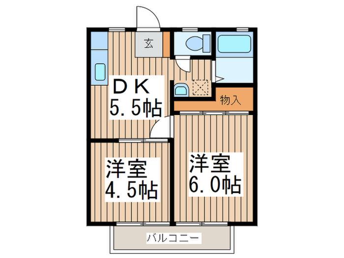 ヤマニハイツ(2DK/2階)の間取り写真
