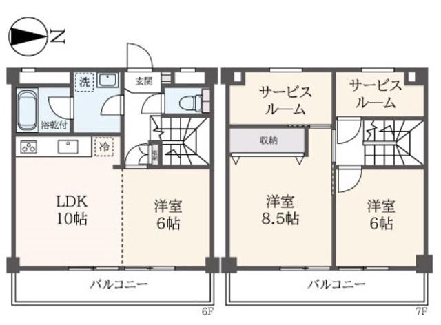 サンアサガヤビル(3SLDK/6階)の間取り写真