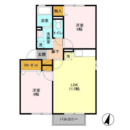 プリムヴェール弐番館(2LDK/2階)の間取り写真