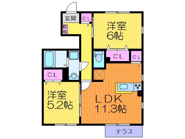 プレジデント雅 A棟(2LDK/1階)の間取り写真