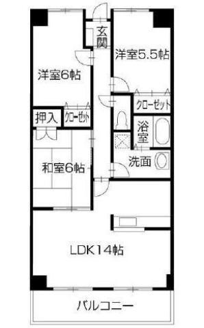 スペース・ドゥ川内(3LDK/3階)の間取り写真