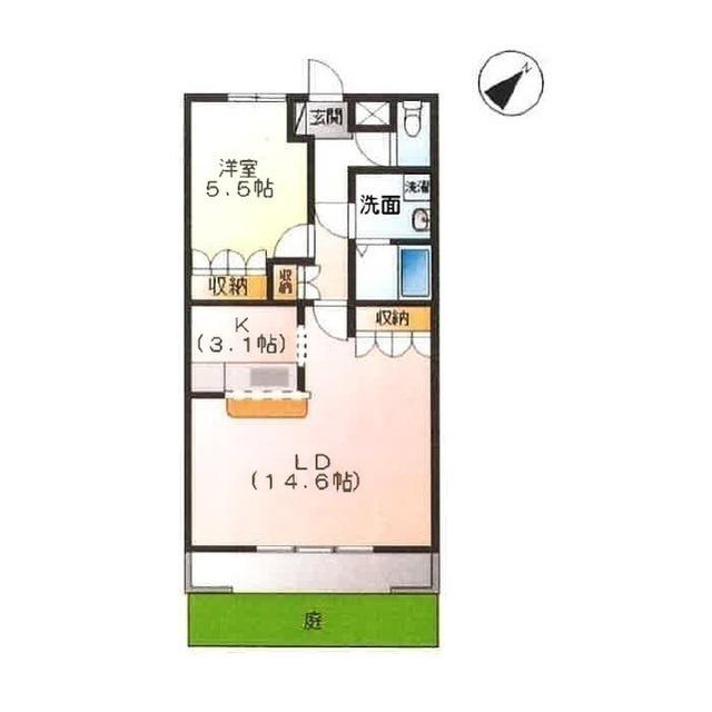 ツインヒルズ参番館(1LDK/1階)の間取り写真