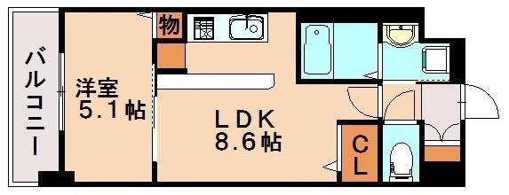 フィーノ南福岡(1LDK/8階)の間取り写真