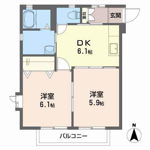 ショコラハウスII(2DK/2階)の間取り写真