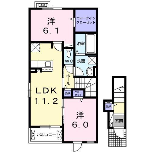 カリーノ T・K(2LDK/2階)の間取り写真