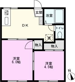 香山コーポ(2DK/1階)の間取り写真