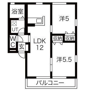 プライムスクエア C(2LDK/2階)の間取り写真