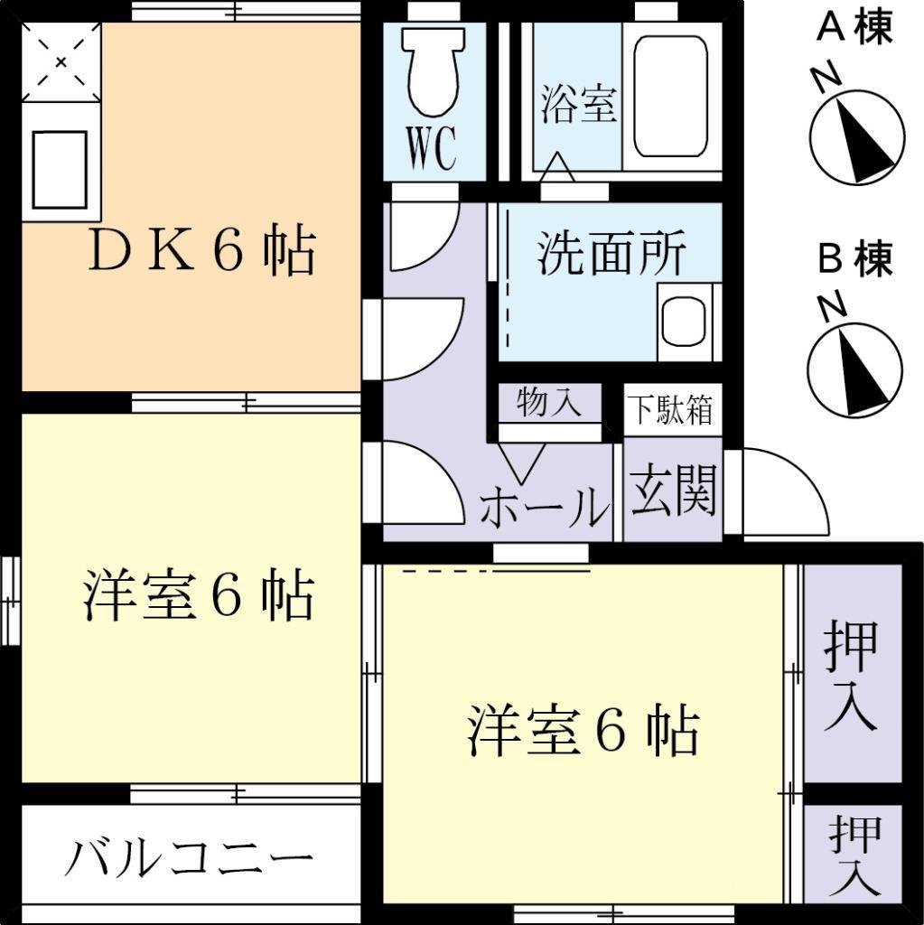 サンディアスB(2DK/2階)の間取り写真
