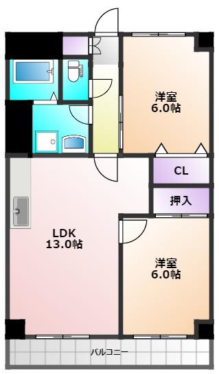 サングリーンハイツ(2LDK/4階)の間取り写真