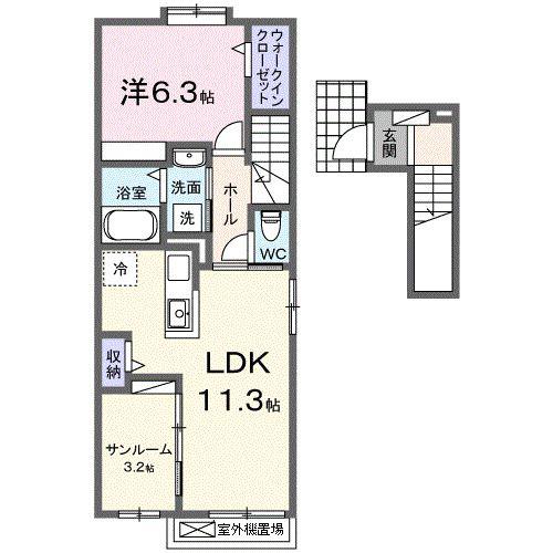 ライラック(1LDK/2階)の間取り写真