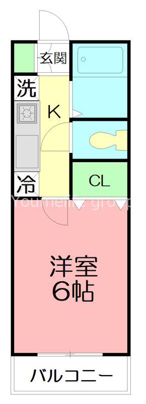 エレガンス鵠沼(1K/2階)の間取り写真