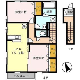 ボヌールKB棟(2LDK/2階)の間取り写真