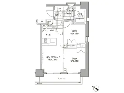 パークハビオ人形町(2LDK/12階)の間取り写真