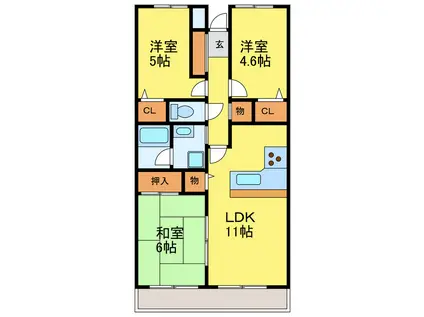 ラブリハイツ徳島(3LDK/5階)の間取り写真